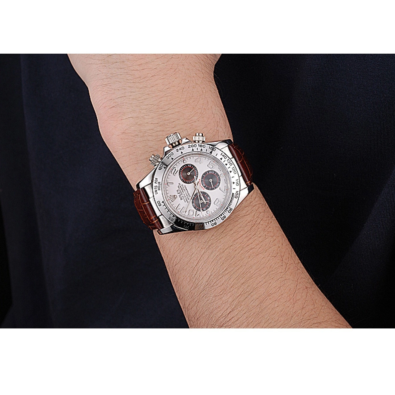 MiroTime 0812 Rolex Daytona Stainless Steel Case White Dial Brown Leather Strap
